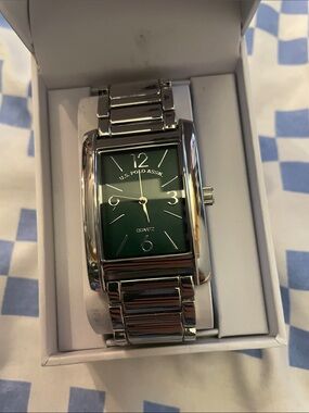 U.S. Polo Assn. Silver-Tone Watch with Green Dial
